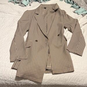SHEIN Brown and Cream Checkered Blazer
